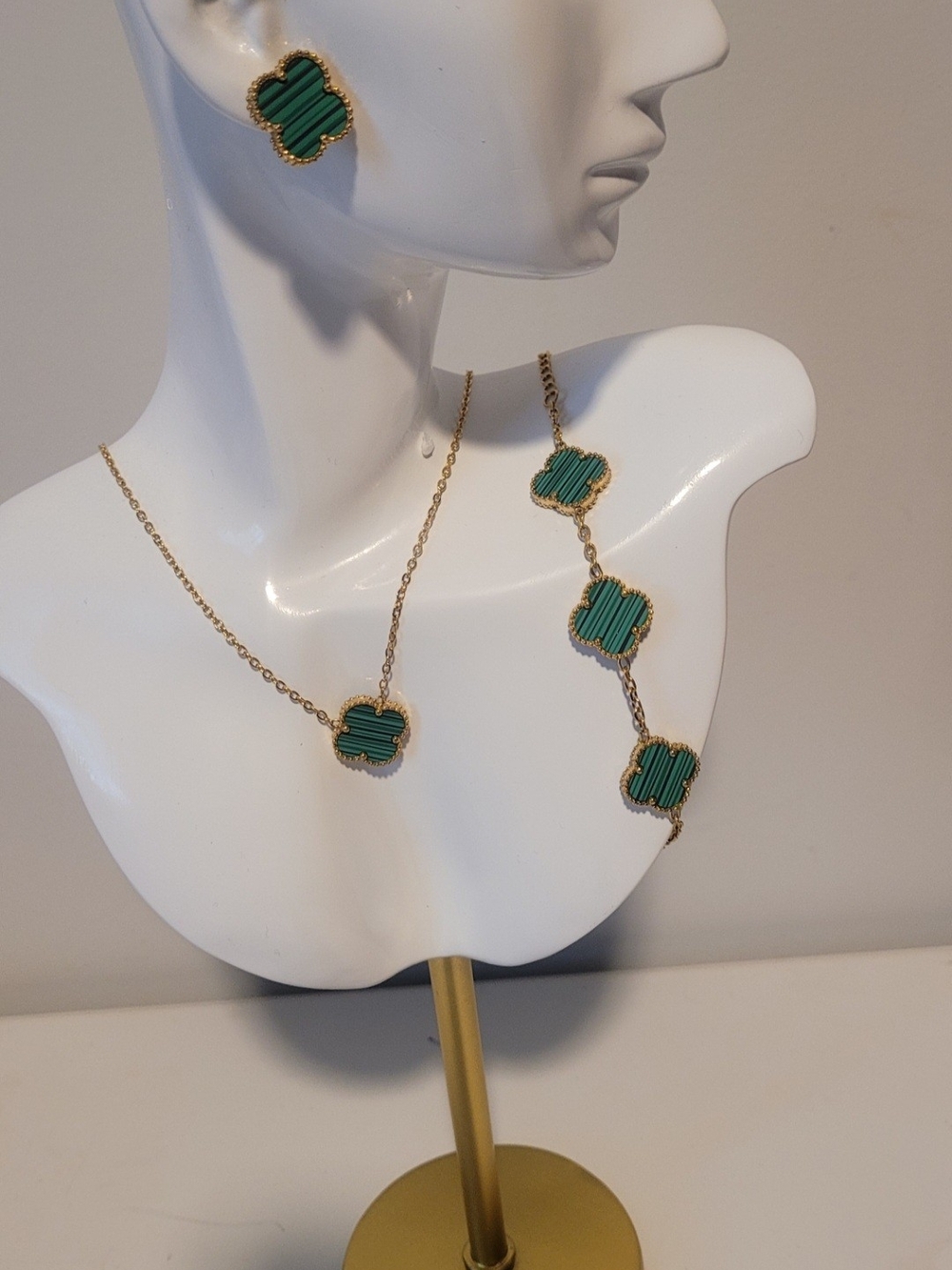 Gold-Tone Green Clover Earrings - Women Jewelry